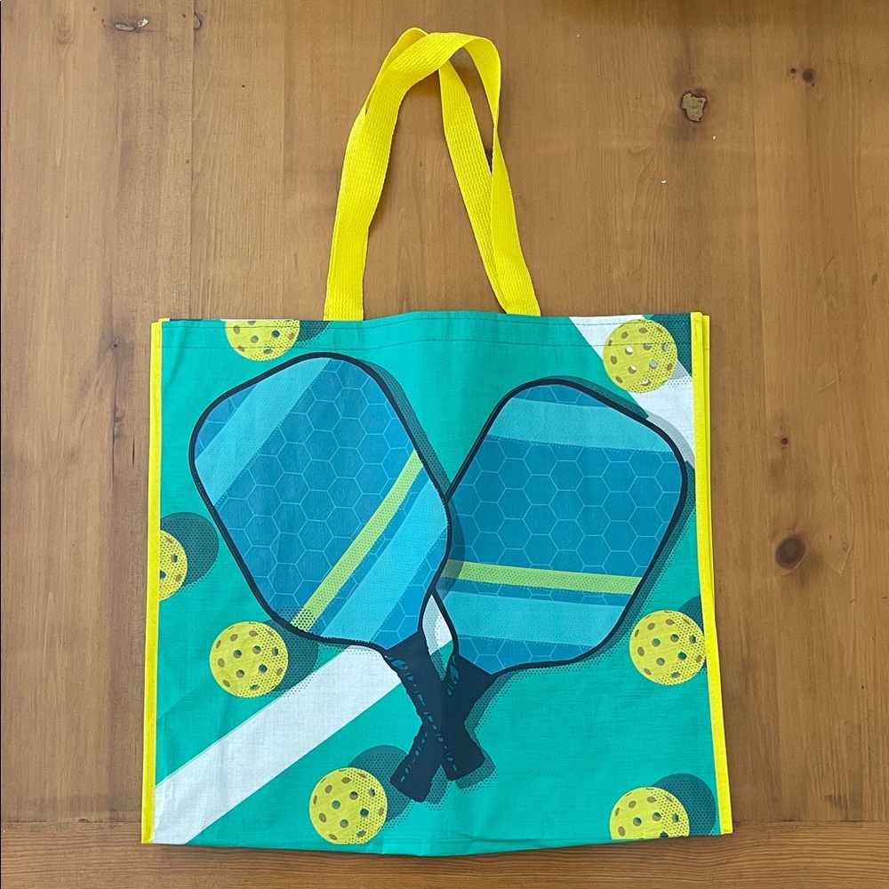 TJ Maxx Viral Teal Blue Yellow Pickleball Reusable Shopper Tote Bag NWOT